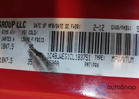 2012 Jeep Wrangler Unlimited Sahara z USA, uszkodzony, nr VIN 1C4BJWEG1CL183751